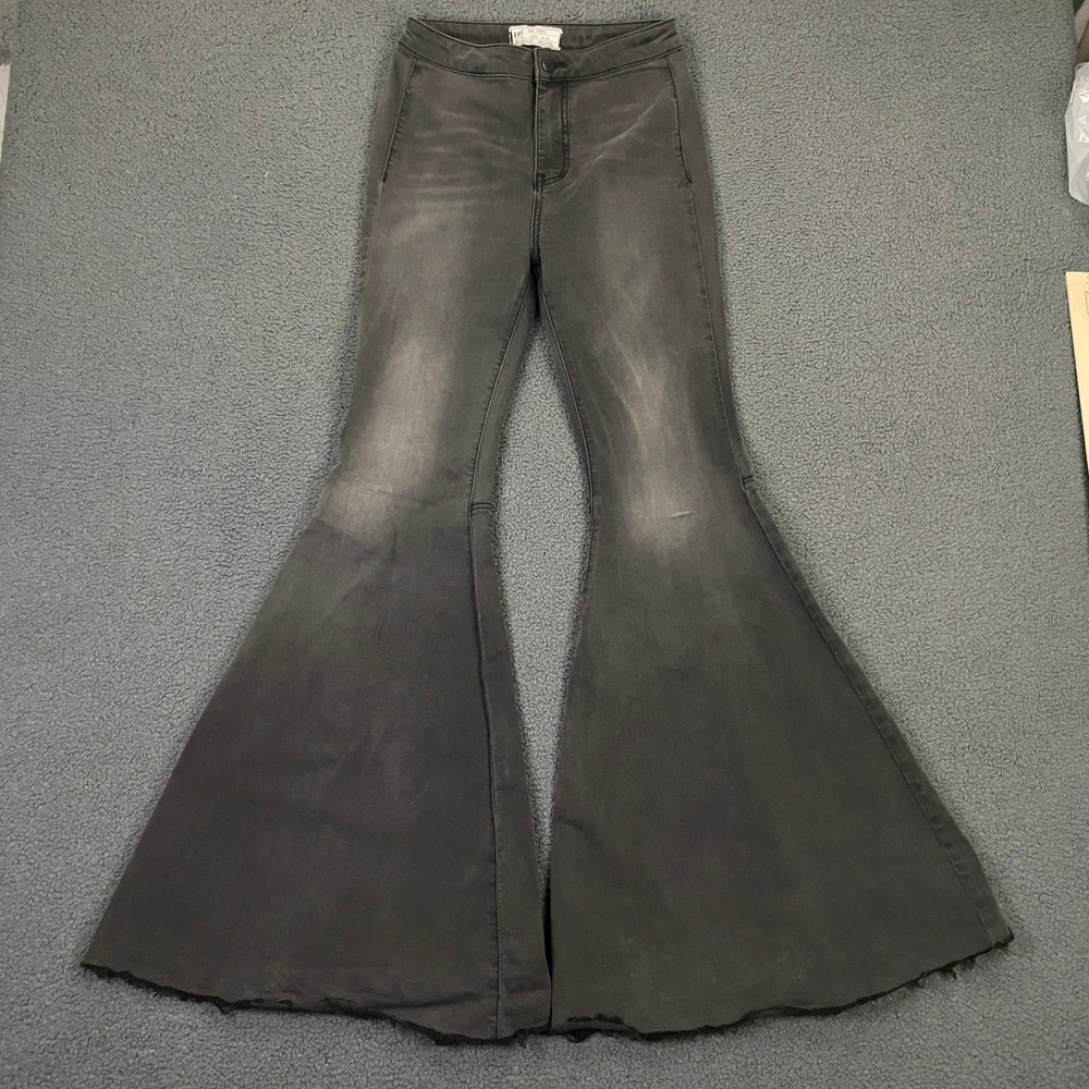 Free People Flare Jeans Womens 26 Black Just Float On Bell Bottom OB543452 Boho